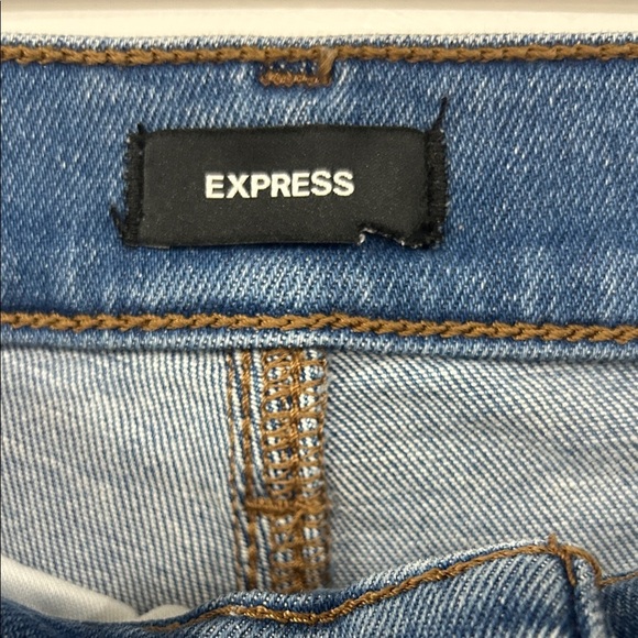Express Cropped Skinny High Rise Hyper Stretch Distressed Ankle Jeans - Picture 2 of 6